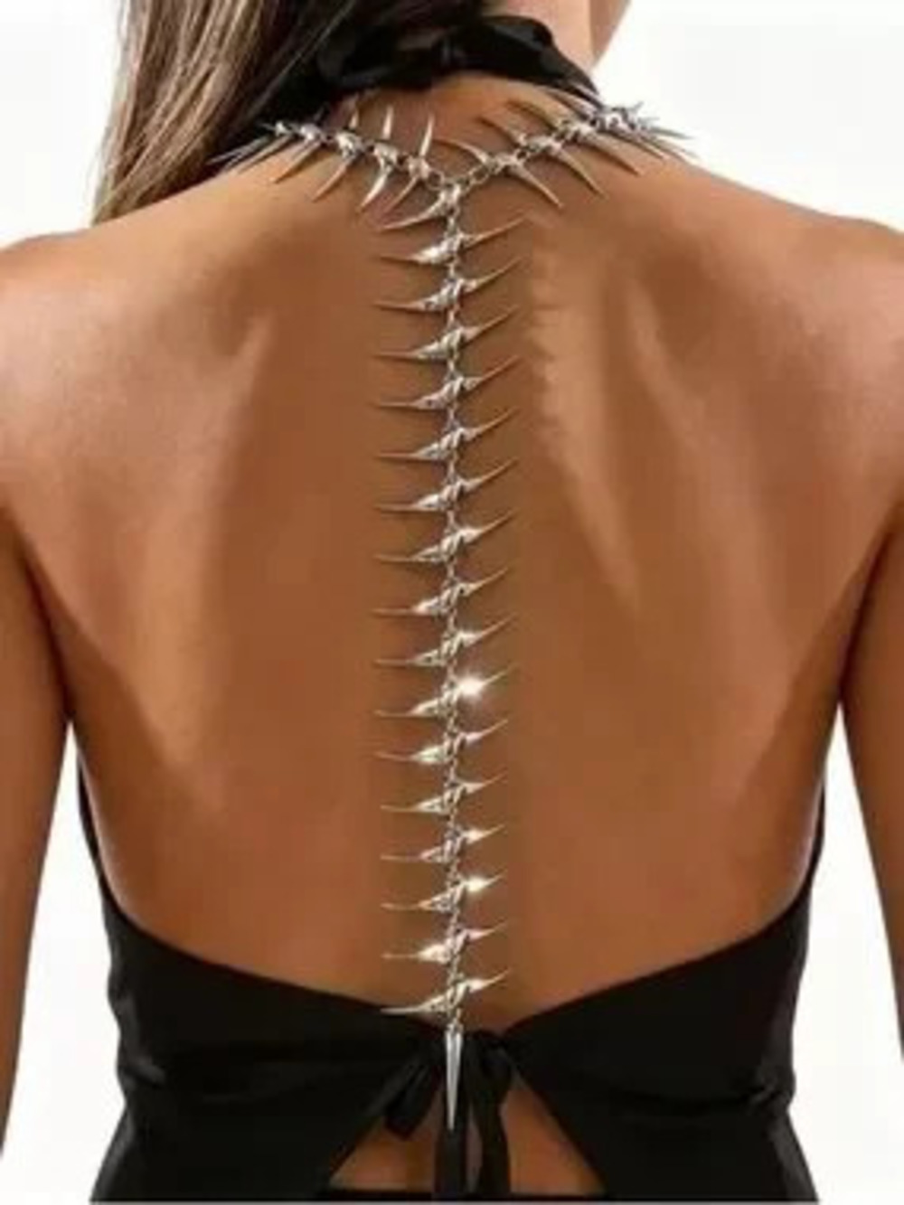 Silver Spine Back Necklace Gothic Body Chain